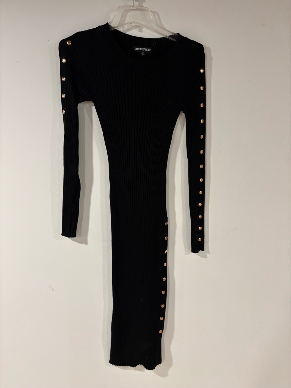 NWT JACK MEETS KATE Black Ribbed Button-Trim Long Sleeve